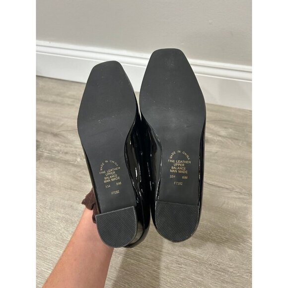 Spiegel Vintage Square Toe Bow Shiny Black Leather Heels Women's Size 8.5 - Picture 5 of 5